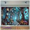 2D Alice im Wunderland Wandteppich Skurriler Wald Schachbrettweg Wanddekoration