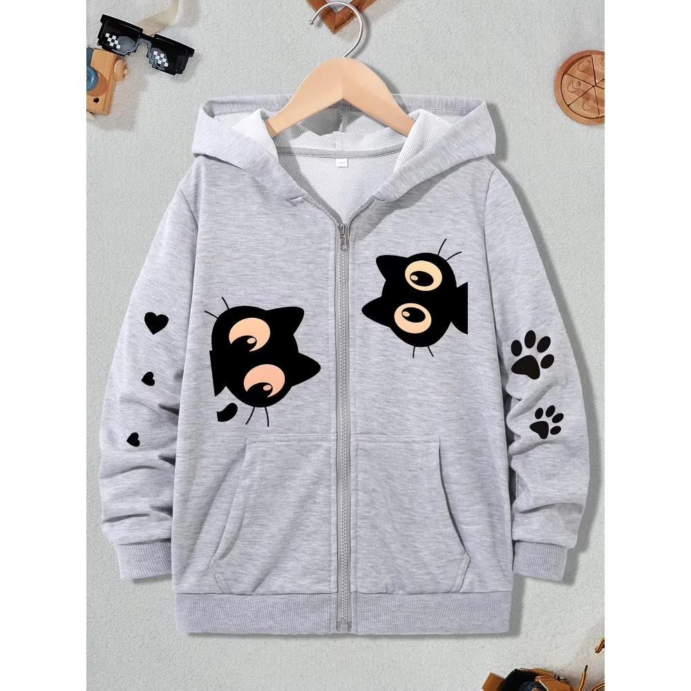 Kawaii Cartoon Katze Hoodie Lässige Jacke für Jungen Mädchen Reißverschluss Winter Herbst Trendig Manga Sweatshirts Mit Reißverschluss Kapuzenpullover Kinder