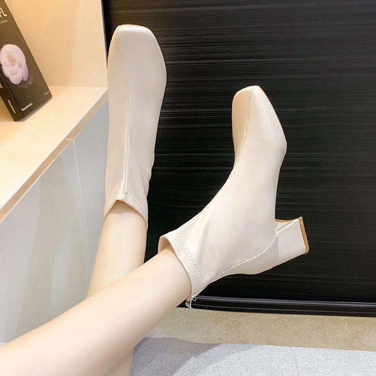 European and American Short Boots Women's 2024 Autumn New Design Sense Square Head Back Zipper Mid Heel Women's Boots Zapatillas