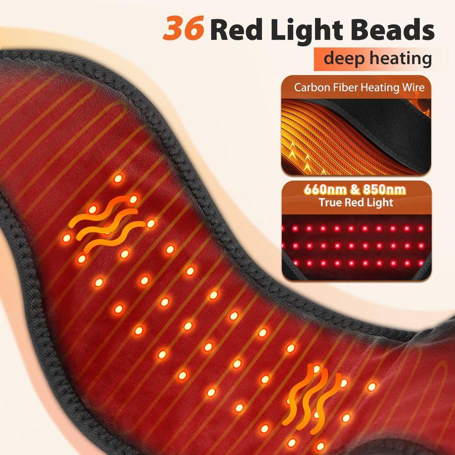 Heating Pad with Massage, Heating Neck Wrap with 660nm 850nm Red Light, with 3000mAh Rechargeable, 3 Levels Heat & 3 Vibrati