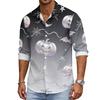 Men's Loose Fit Long Sleeve Shirt Halloween Design Breathable Casual Vintage Style Button Down Shirt for Spring and Autumn Outdoor Workwear