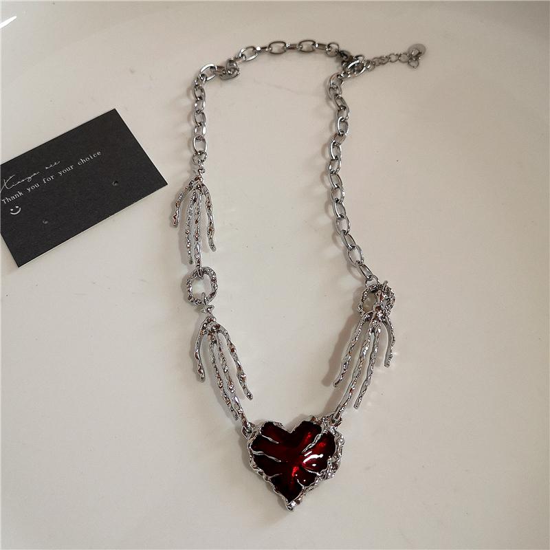 Cross Heart Red Stone Hand Bone Pendants Choker Chain Necklace Ins Punk Goth Charm Korean Men Women Y2K EMO Accessories Jewelry