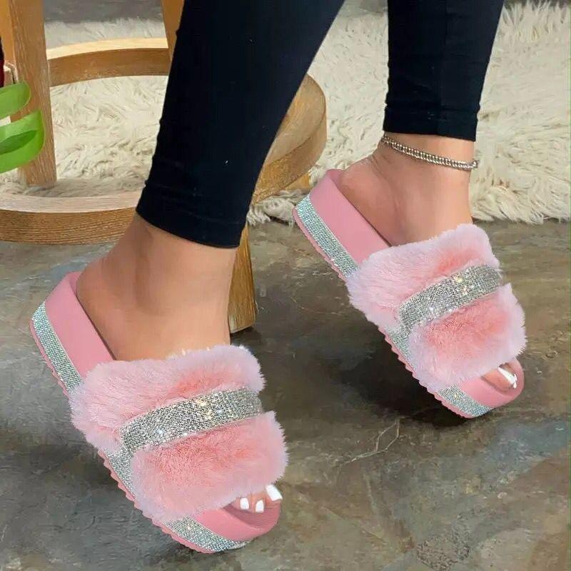 fuzzy wedge slippers
