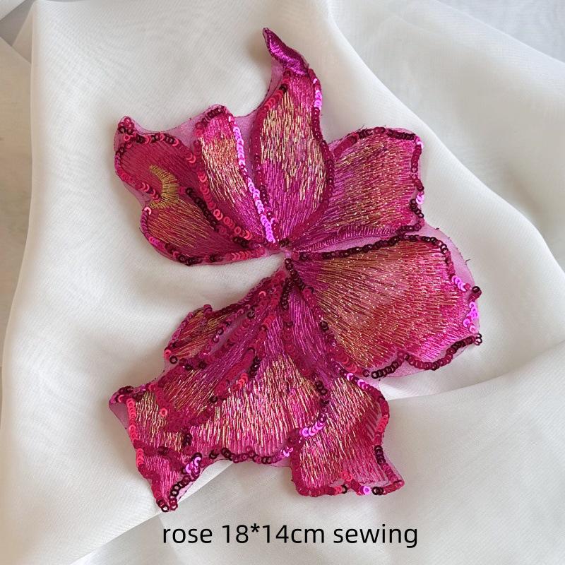 Large Red Gold Sequin Flower Embroidered Lace Patch for Clothing, Dresses, and DIY Decorations