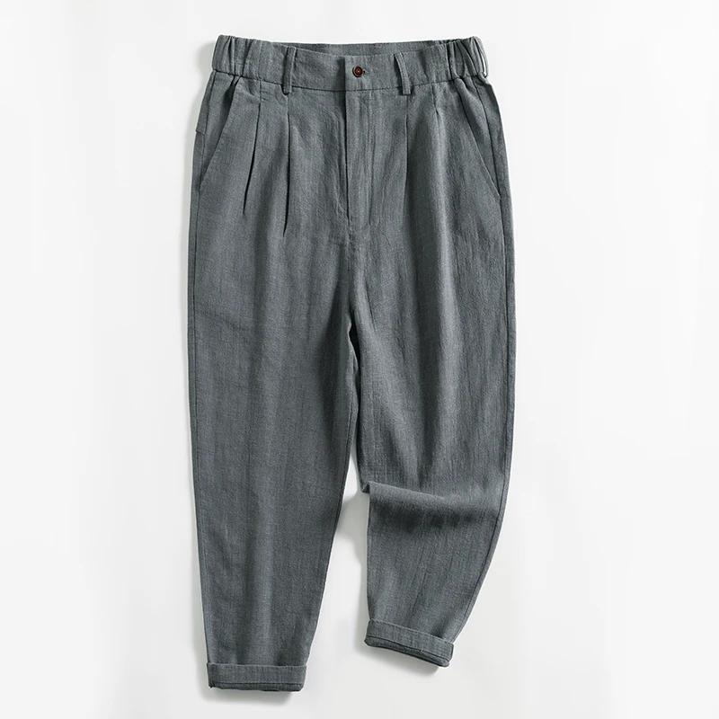 

Весенне-Летние Хлопково-Льняные Повседневные Брюки Мужские Однотонные Свободные Прямые До середины Икры Мужские Пляжный Стиль Дышащие Брюки 2XL серый