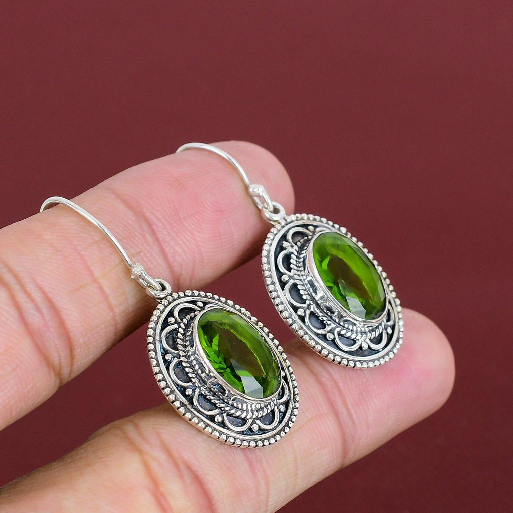 Faceted Peridot Earrings Natural Gemstone Earring 925 Sterling Silver Earring Real Peridot Jewelry Handmade Vintage Earrings Gifts For Women
