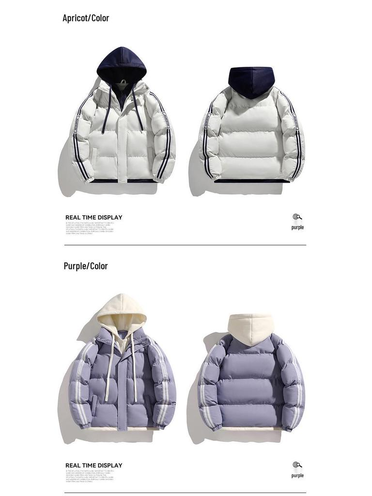 Męska bawełniana kurtka z kapturem na jesień/zimę 2025 - Gruba, ciepła, modny prążkowany design dla par