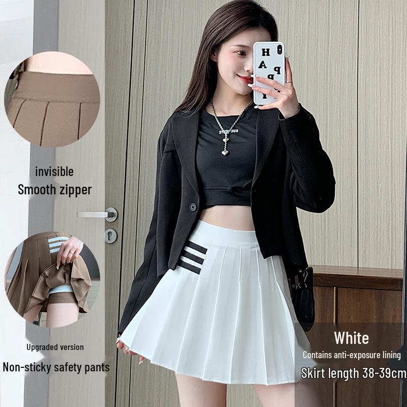 Women's Summer High Waist Pleated Mini Skirt - Striped A-Line College Style