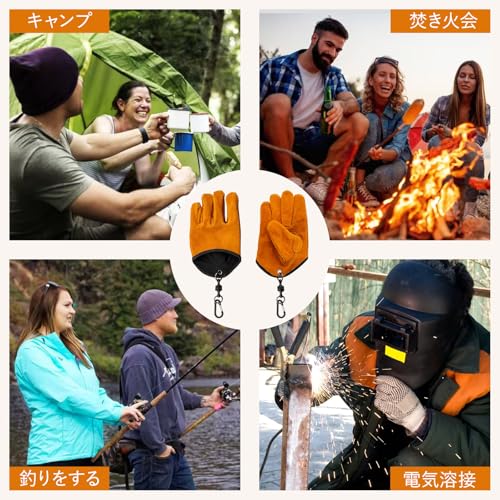 Kasanidika Heat-Resistant Outdoor Gloves (Up to 200°C/192°F) - Heat-Resistant Cowhide Leather Gloves with Sweat-Absorbent Lining and Hanging Buckle, L
