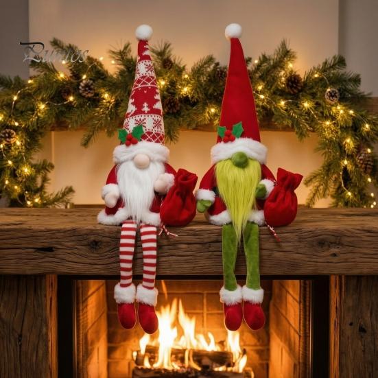 Xmas Party Tabletop Centerpieces Christmas Plush Gnome, Long Leg Faceless Scandinavian Santa Doll, Swedish Tomte Soft Fabric Winter Home Accents