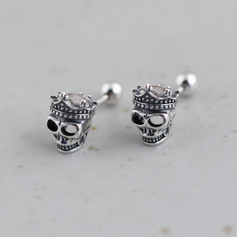 S925 Silver Retro Men's and Women's Crown Skull Creative Design Earrings
