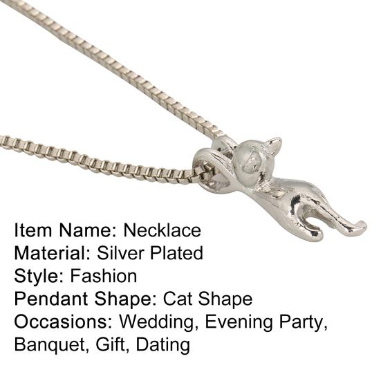 Women Silver Plated Lovely Jumping Cat Pendant Charm Princess Necklace Jewelry