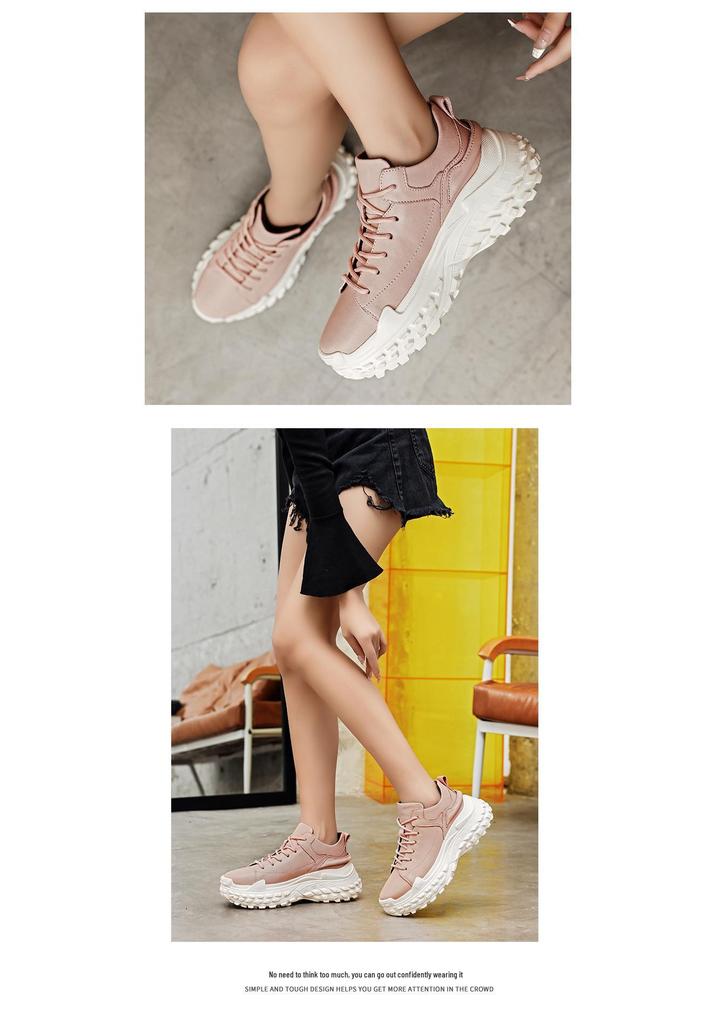 Men's Casual Low-Top Genuine Leather Sneakers - Thick Sole Dad Shoes, Spring/Autumn Fashion Platform Footwear