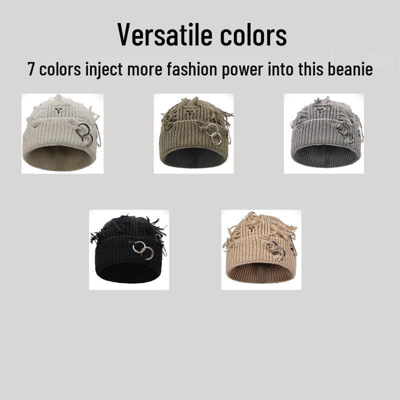Unisex Distressed Knit Beanie - Trendy Autumn/Winter Fashion Hat
