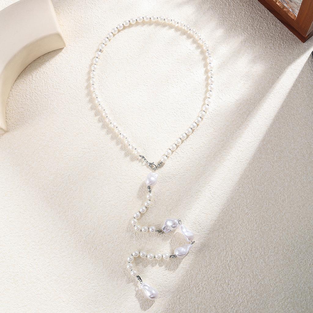Salircon Elegant Baroque Imitation Pearl Beaded Back Chain Women Clavicle Exquisite Tassel Long Necklace Wed Bridal Neck Jewelry