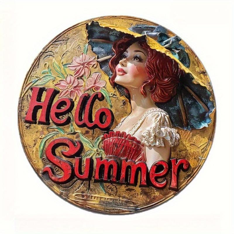 

2d Flat 20*20cm, Round Wooden Sign, Hello Summer Entrance Decor Gift, for Bar, Club, Home, Garden, Room Wall Decor. 20*20cm