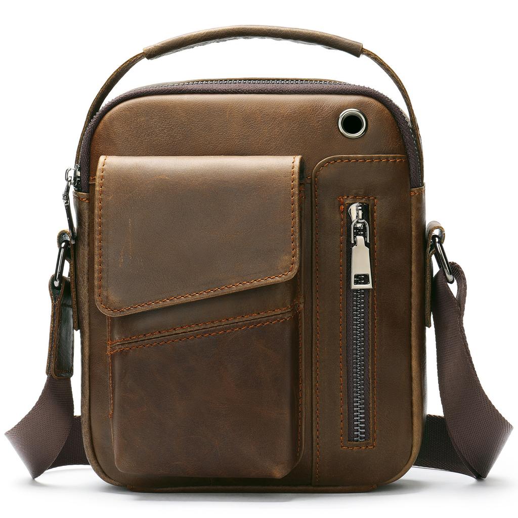 Hot Selling Top Layer Cowhide Men's Bag, Genuine Leather Crossbody Bag, High-end Fashion Business Shoulder Bag, Single Shoulder Small Bag
