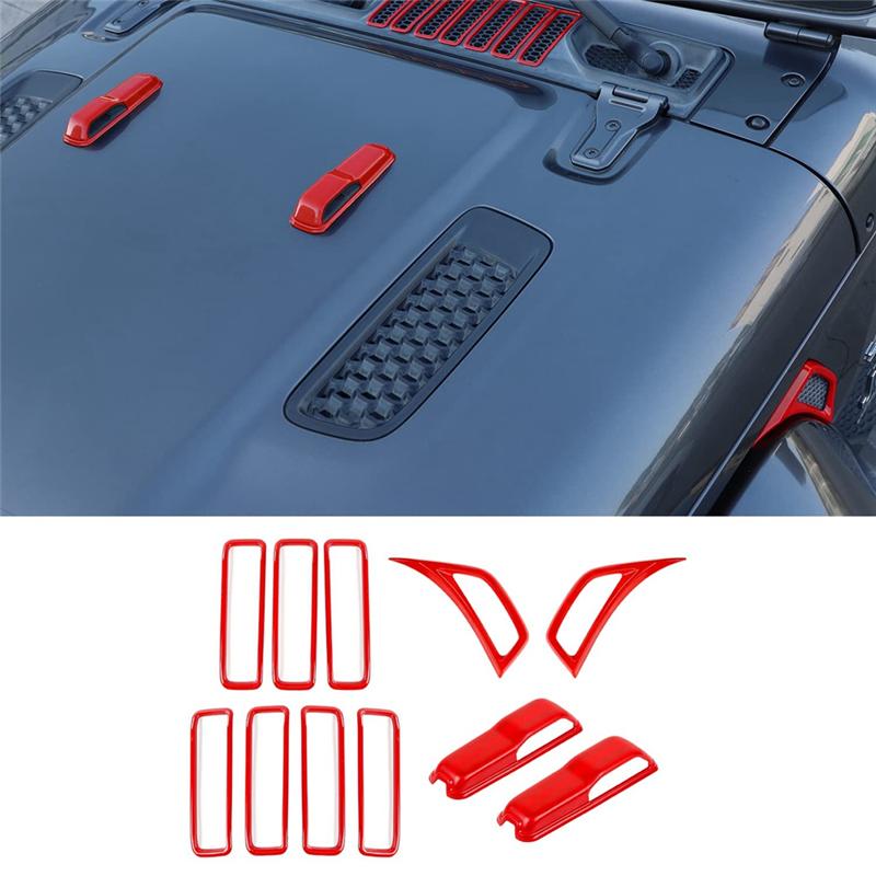 For Jeep Wrangler JL Gladiator JT 2018-2024 Hood Vents & Engine Hood Hinge & Side AC Vent Outlet Trim