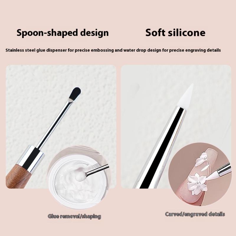 Multifunctional Sandalwood/Acrylic Double Headed Nail Art Brush Carving Flower Painting Pen Mixing Pen Diy Manicure Tool