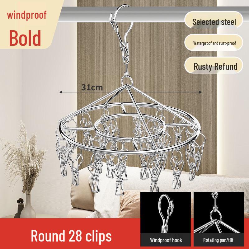 Wielofunkcyjny wieszak ze stali nierdzewnej do suszenia skarpet z klipsami - Idealny do użytku dla niemowląt, dzieci, w akademikach i na straganach ulicznych