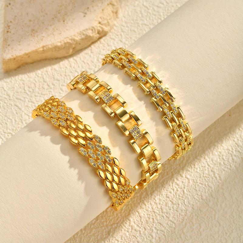 Vergoldete Kupfer Messing Materialien Uhrenarmband Mehrfachauswahl Zirkon Armband Mit Kette