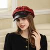 Hat Women's Autumn and Winter New Fine Plaid Leather Brim Beret Retro Face Small Versatile Fashionable Octagonal Hat