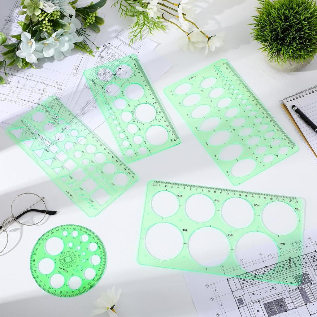 5 Pack Circle Template Circle Round Stencil Templates for Drafting Drawing Stencils Drafting Tools for Office and School Building Formwork Drawings