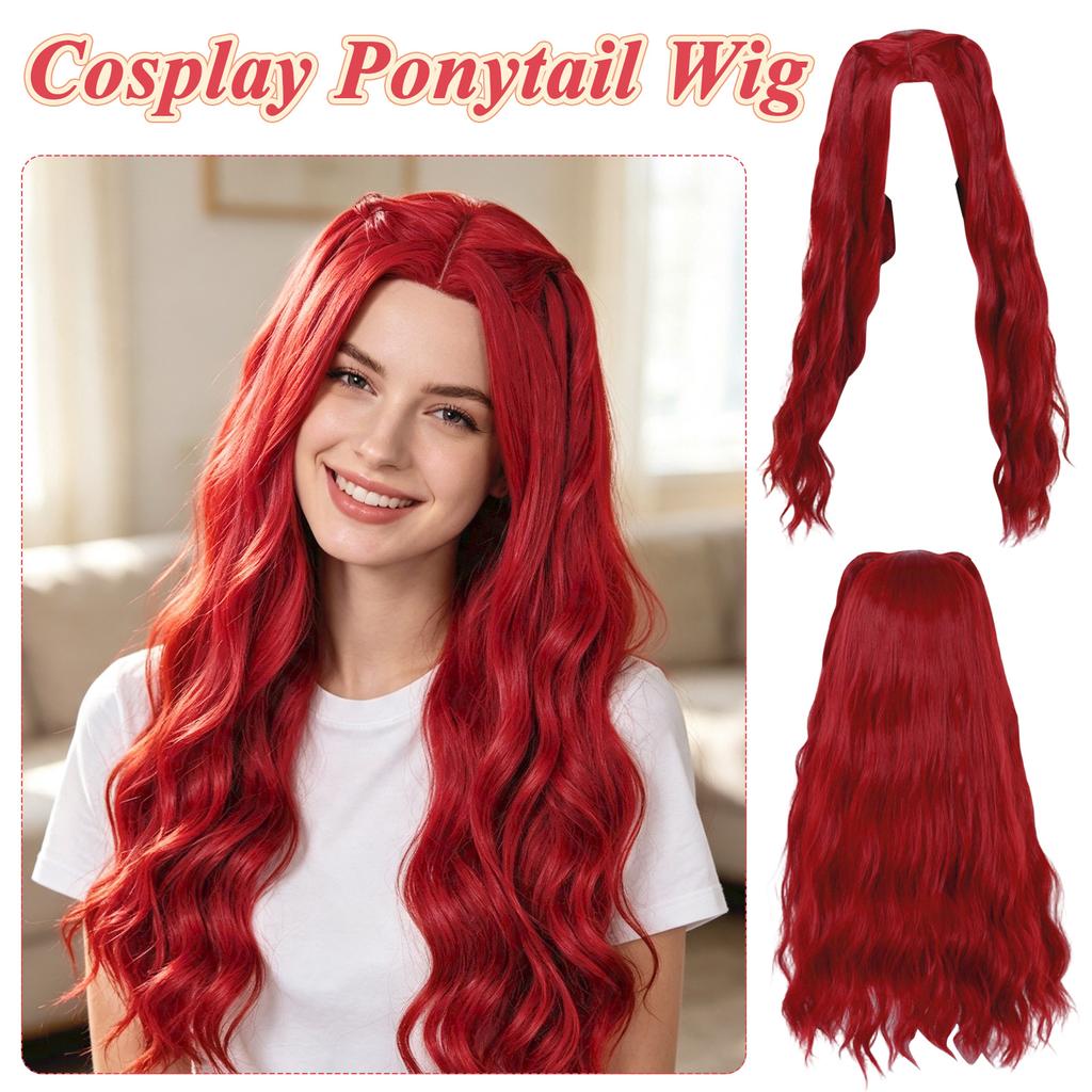 Cosplay Pferdeschwanz-Perücke mit Mittelscheitel - Mittellanges Haarteil für Damen-Kostüm und Party