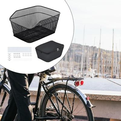Bike Rear Basket Bicycle with Waterproof Cover Tailstock Holder Portable Riding Storage