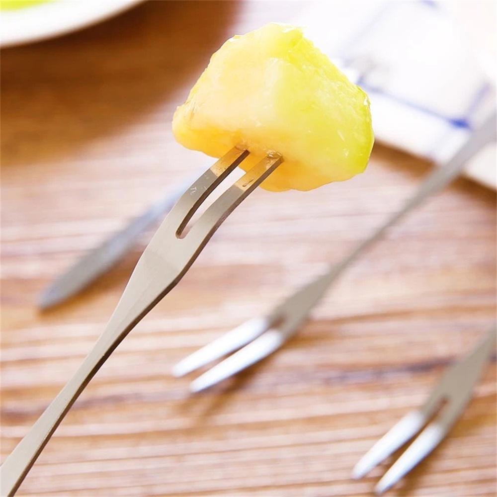 Fourchette à fruits Acier inoxydable Fourchette à deux dents Fourchette à gâteau Petite fourchette occidentale Accessoires de cuisine ménagers multifonctionnels