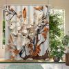 1pc Shower Curtain - Elegant 3D Floral Design with White Flowers and Brown Leaves Waterproof