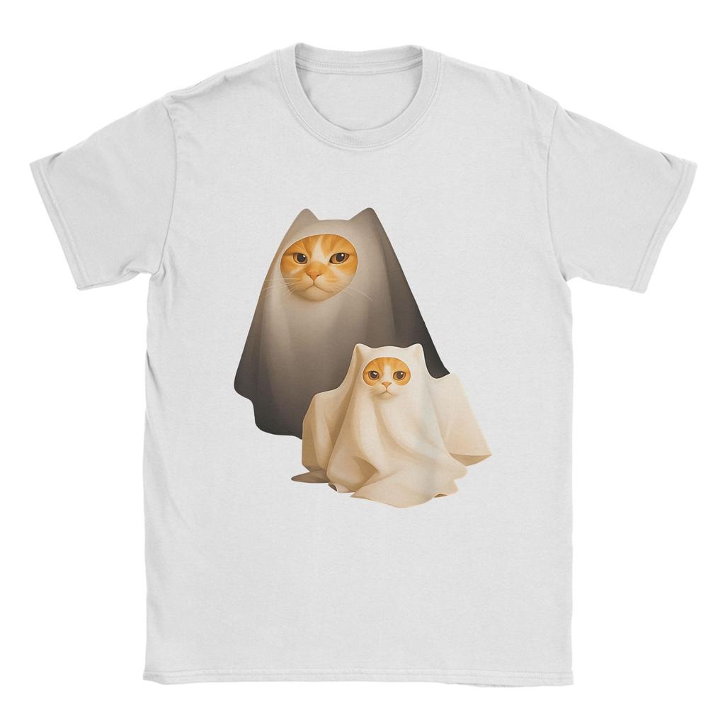 Ghost Cat Meme Halloween Cotton T Shirt For Man Summer Streetwear T-Shirts O-Neck Novelty Tees Big Size Custom DIY Tops