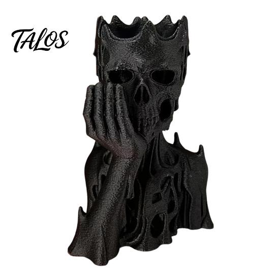 Talos 3D Printed Melting Skeleton Statue, Matte Black Gothic Skull Holding Chin Figurine, Dark Style Sculpture for Home Decor Desktop Ornament