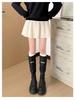 2026 New Petite Women's Grey Woolen A-line Pleated Short Skirt - Fluffy & Slimming Spring Style