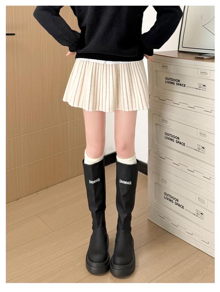 2026 New Petite Women's Grey Woolen A-line Pleated Short Skirt - Fluffy & Slimming Spring Style