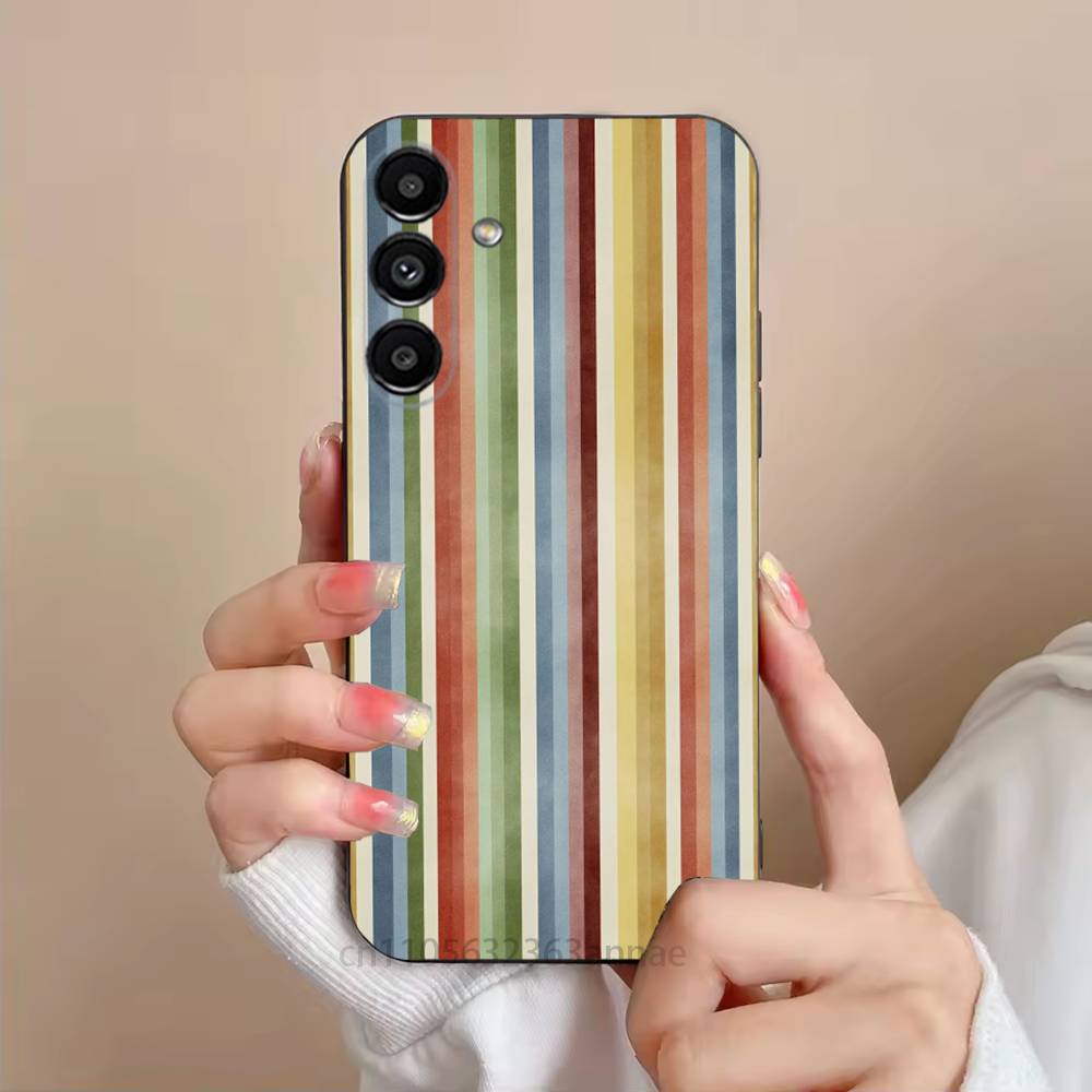 Colorful Striped Minimalist INS Couple Phone Case For Samsung S25,24,23,22,21,S20,Ultra,Plus,FE Black Soft Cover