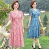 Frauen Sommer Casual Kleid Damen Mittleren Alters Print Kurzarm Plissee Kleider Weibliche Vintage V-Ausschnitt Vestidos