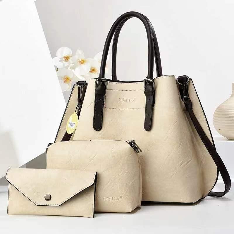 Fashionable Multi-layer Shoulder Bag Elegant Tote Bag Large Capacity Pu Material OffWhite