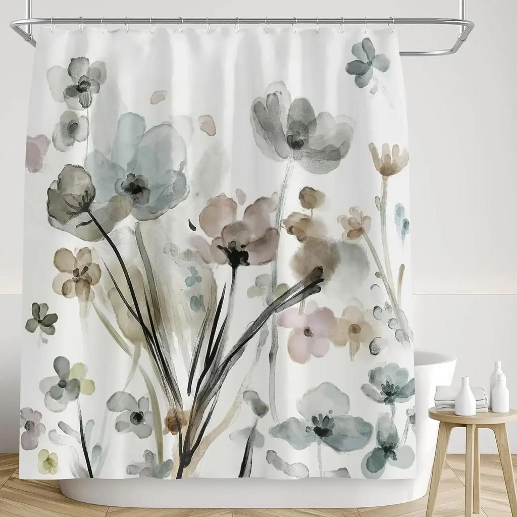 Watercolor Floral Shower Curtain: Elegant, Nature-Inspired Bathroom Decor for Fresh, Romantic Ambiance and Soft Charm