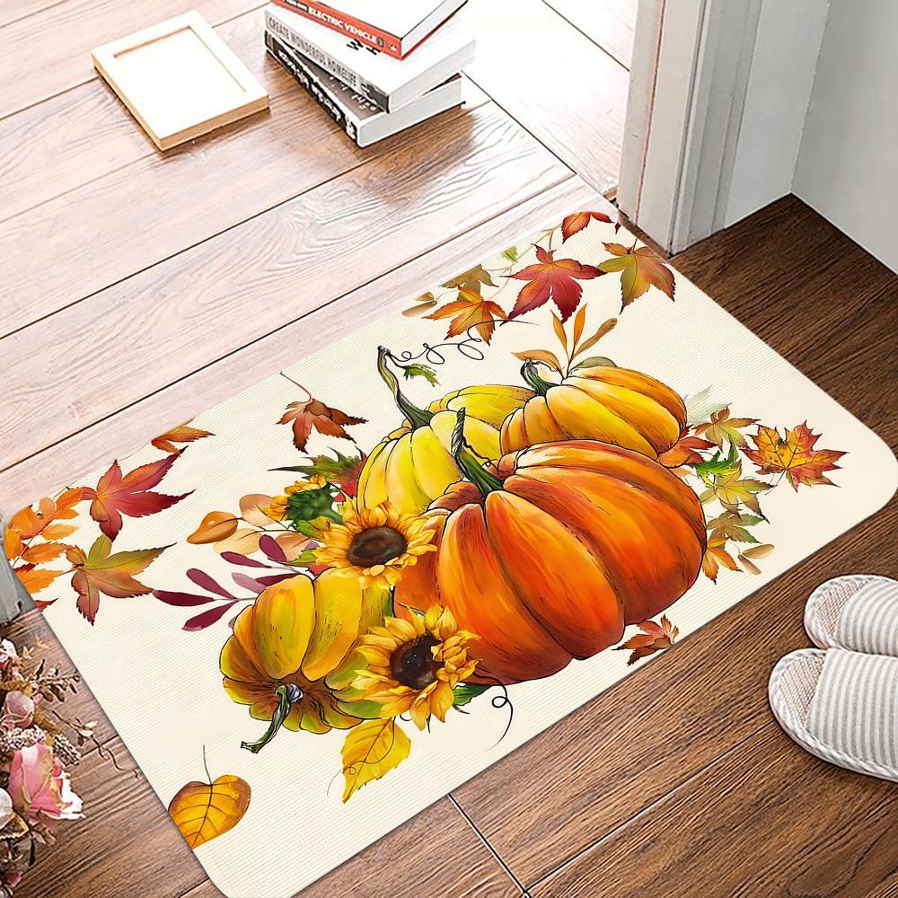 Happy Fall Decoration Doormat Outdoor Entrance Autumn Seasonal Pumpkin Rug Welcome Floor Front Door Carpet For Home Farmhouse
