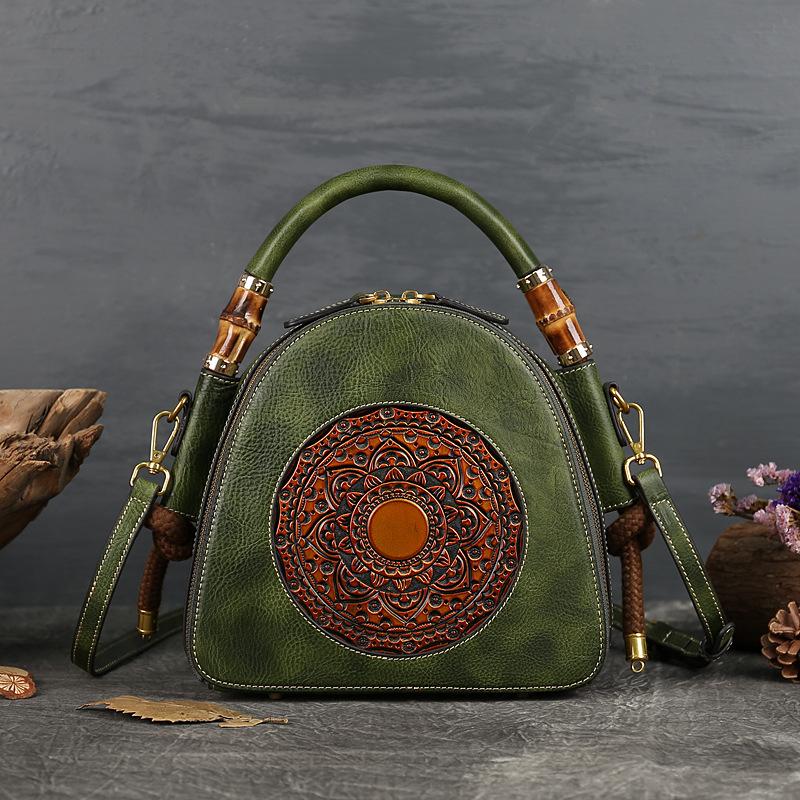 

Real Leather Women s Bag, New Cross-border Retro Women s Handbag, Chinese Style Single Shoulder Crossbody Bag, Top Layer Cowhide Shell Bag зелёный