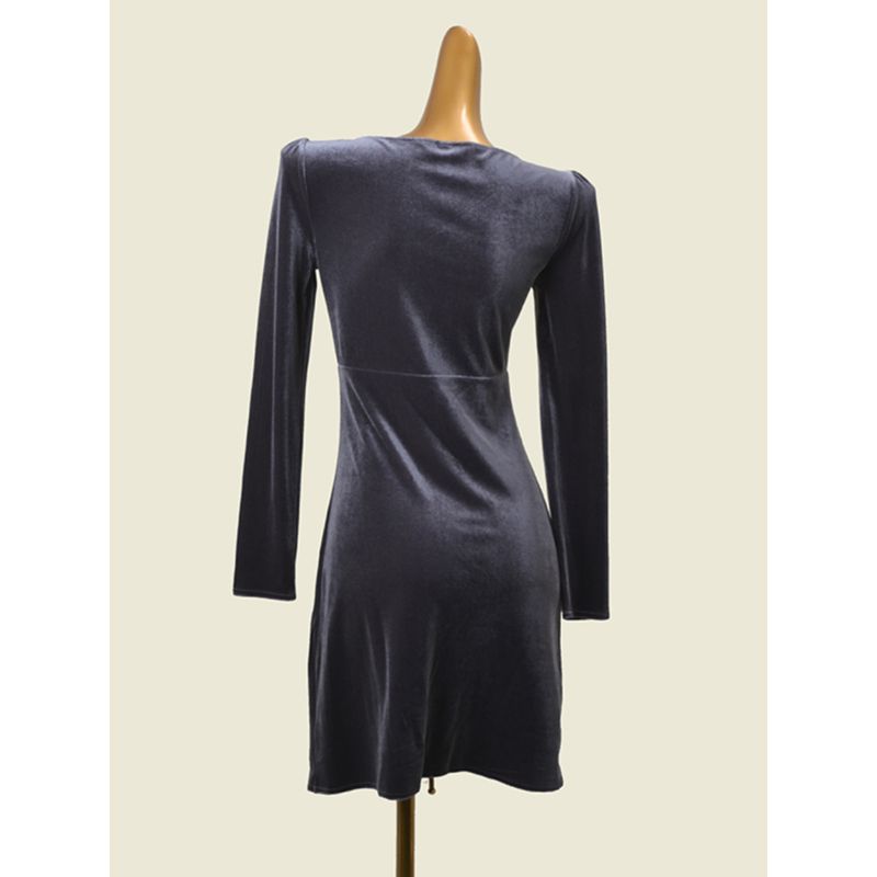 French Style Design Square Collar Sexy Long Sleeves Dress Fashion Wind Waist-Tight Slim Looking Velvet Bodycon Dress