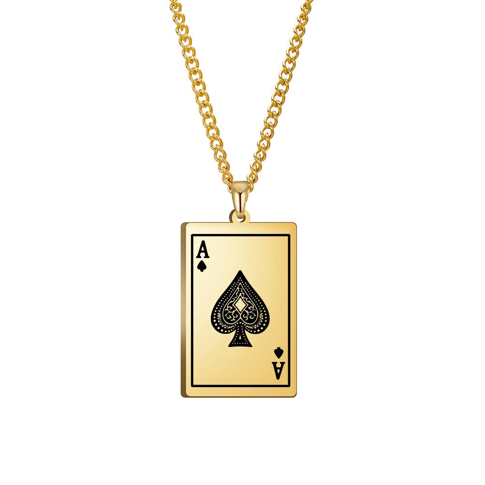 Lucky Ace of Spades Men Necklaces Stainless Steel Playing Punk Styles Card Poker Pendant Necklace Hip-hop Jewelry Gifts