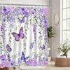 Mocsicka Purple Butterfly Shower Curtain Spring Purple Floral Butterfly Bathroom Shower Curtain Nature Garden Plant Waterproof Fabric Shower Curtain
