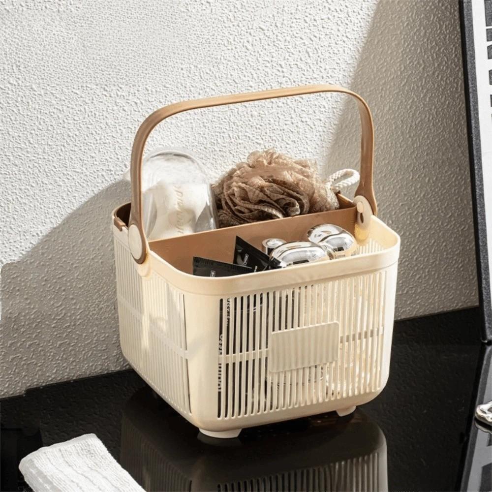 

Dual Compartment Toiletries Basket Hand-held Storage Basket New Bath Basket Household бежевий