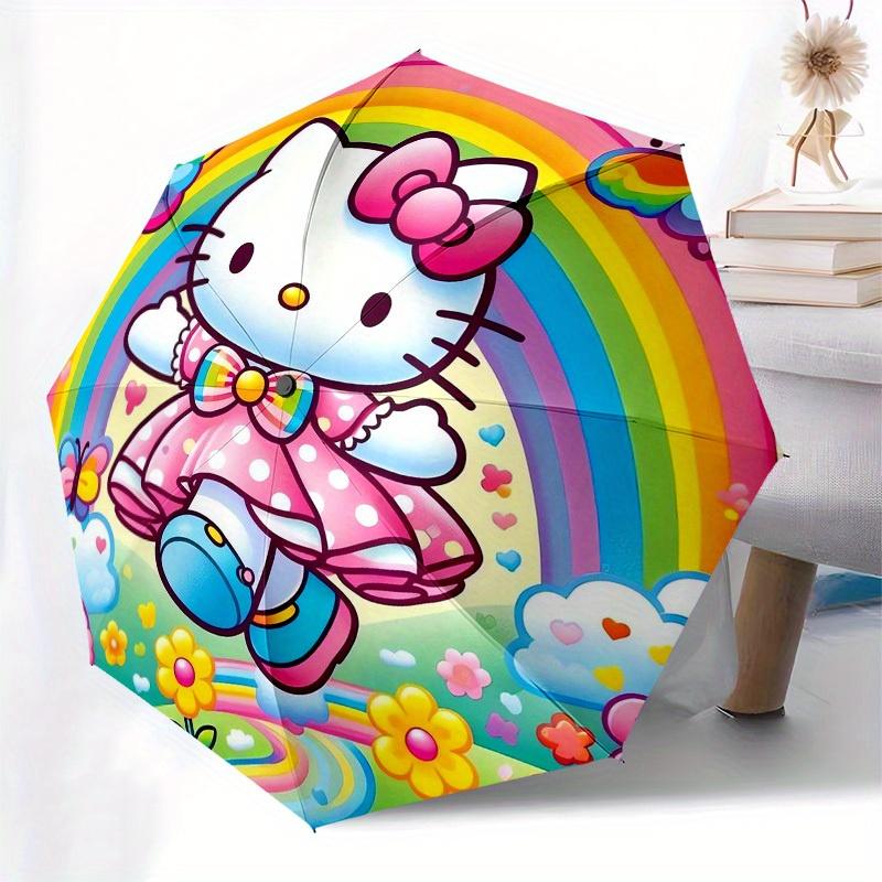 1pc Rainbow Hello Kitty Flowers Butterfly Umbrella with Plastic Handle,Suitable for All Seasons Home Travel Outdoor UmbrellaSanlio357
