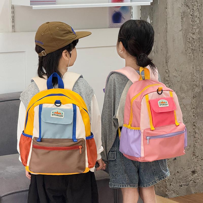 Kids Color Blocking Casual Backpack With Contrasting Stitching School Travel Use