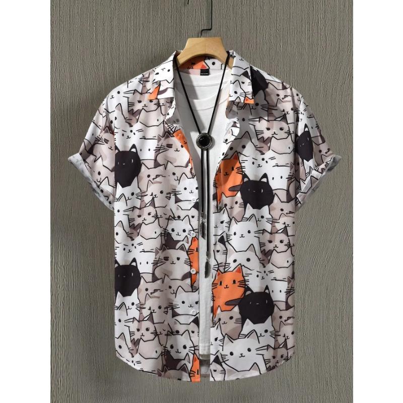 Neuer Eingang Übergrößen Herren Hawaiianisches Hemd 3D Tier Katze Druck Hemd Herren Sommer Mode Lässig Kragenhemd Knöpfbares Hemd