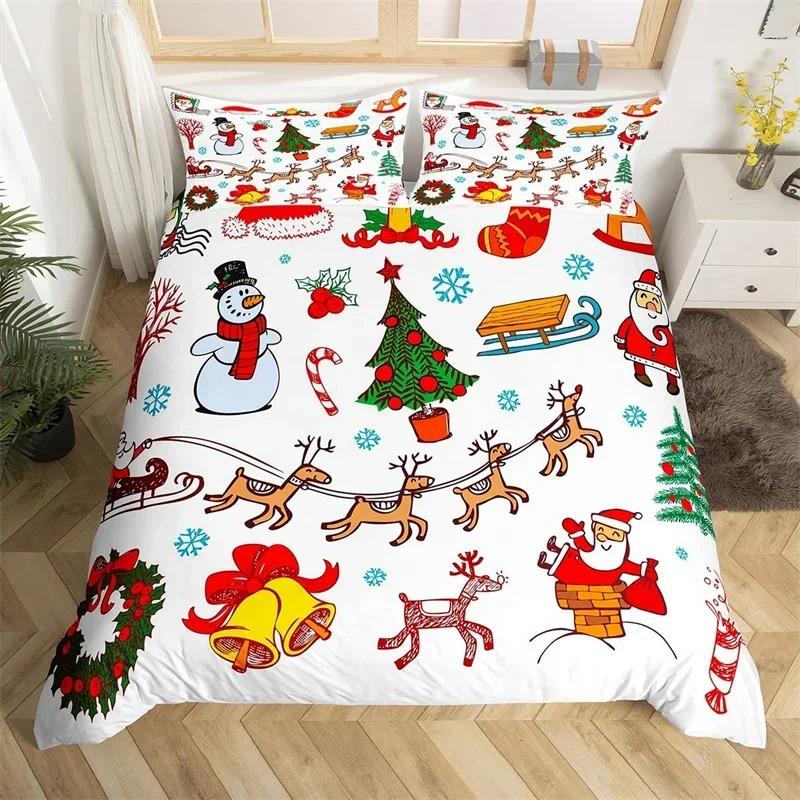 

Merry Christmas Duvet Cover Cartoon Rabbit Bedding Set Reindeer Antler Quilt Cover Polyester Flowers Queen Bed Set New Gift 135x200cm