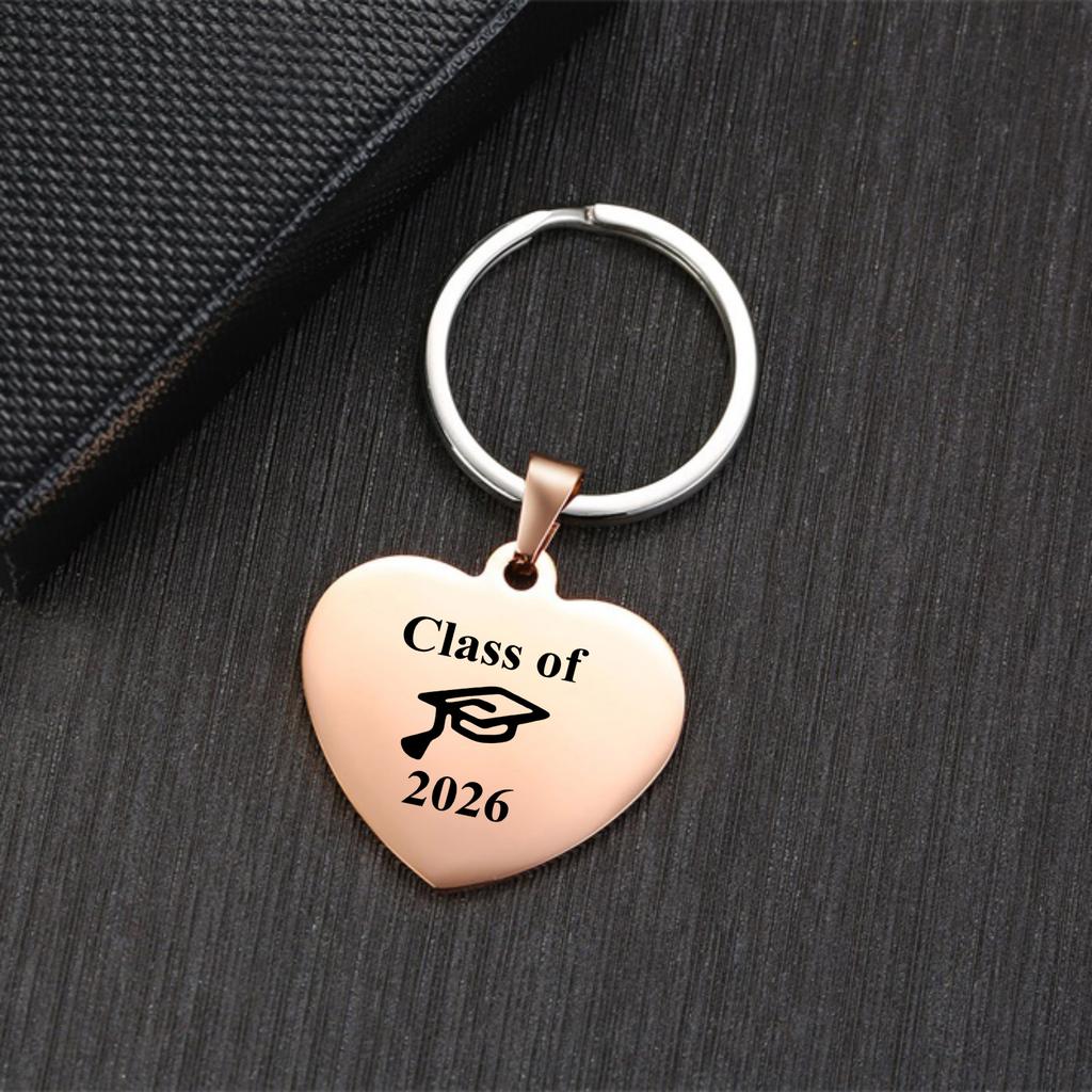 2026 Graduation Gifts Keychain Rectangle ID Tag Keychain Stainless Steel Key Ring for Women Men Collar Accessories Gift
